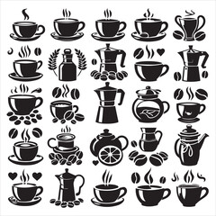 Coffee Beans Black silhouette vector in white background 