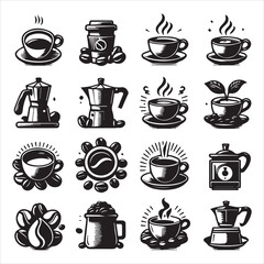 Coffee Beans Black silhouette vector in white background 