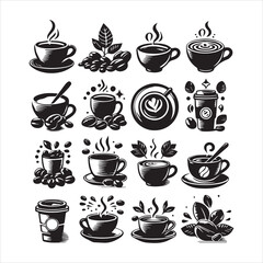 Coffee Beans Black silhouette vector in white background 