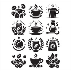 Coffee Beans Black silhouette vector in white background 