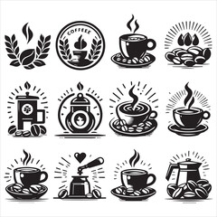 Coffee Beans Black silhouette vector in white background 