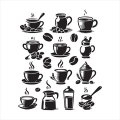 Print Coffee Beans Black silhouette vector in white background 
