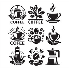 Print Coffee Beans Black silhouette vector in white background 
