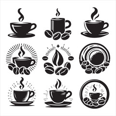 Print Coffee Beans Black silhouette vector in white background 
