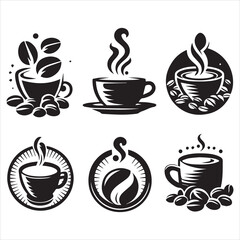 Coffee Beans Black silhouette vector on white background 