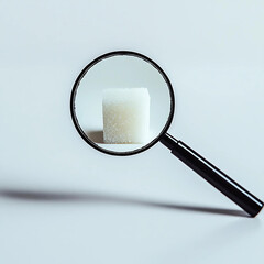 sugar cube seen through a magnifying glass