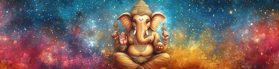 Vibrant Ganesha Abstract: Watercolor Fusion of Hindu Art for Modern Design. Striking Red-Blue Textures Perfect for T-Shirts, Posters, and UI Projects. Minimalist Cultural Composition Ideal for 2025 Gr