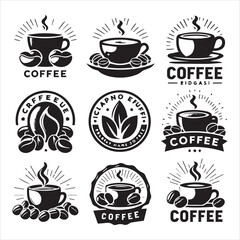Print Coffee Beans Black silhouette vector in white background 
