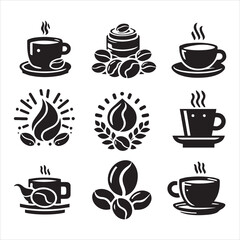 Print Coffee Beans Black silhouette vector in white background 
