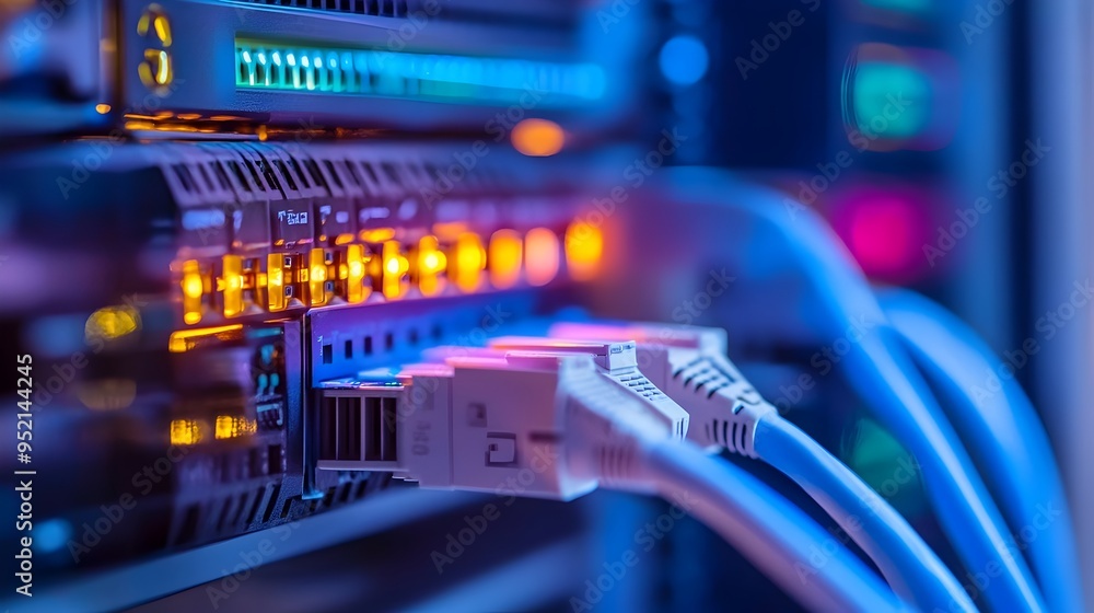 Poster photograph showcasing various network security appliances such as firewalls switches and routers ins