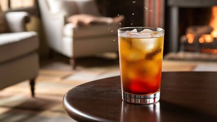 Glass of cold Long Island iced tea on table