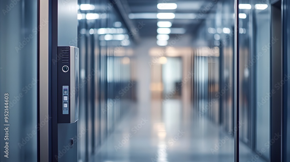 Poster advanced biometric access control systems securing the entrances of a data center facility ensuring 