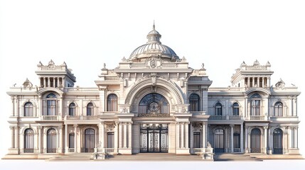 A grand architectural structure featuring intricate designs and a dome.