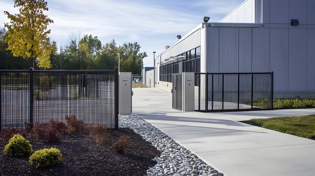 Photograph showcasing the physical security barriers and infrastructure surrounding a data center facility designed to restrict access monitor activities