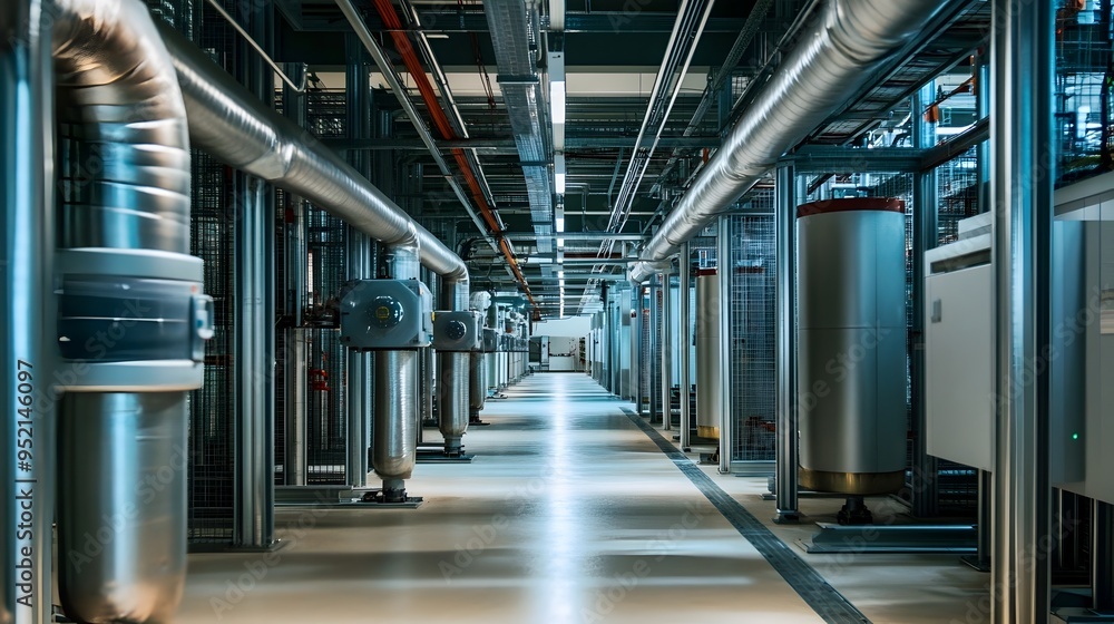 Poster efficient data center harnessing geothermal cooling for sustainable the image showcases a modern dat