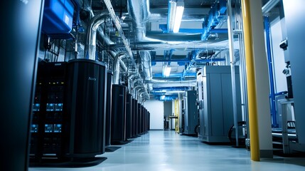 Naklejka premium Photograph showcasing a modern data center facility with integrated rainwater harvesting systems