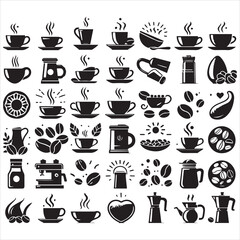 Print Coffee Beans Black silhouette vector in white background 
