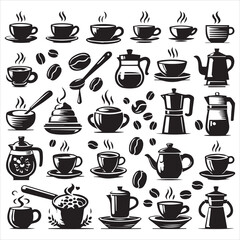 Print Coffee Beans Black silhouette vector in white background 
