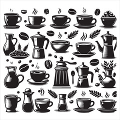 Print Coffee Beans Black silhouette vector in white background 

