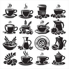 Print Coffee Beans Black silhouette vector in white background 
