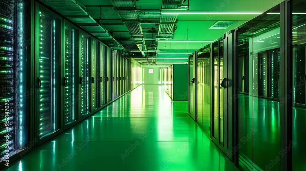 Poster eco friendly data center facility utilizing natural light and sustainable design principles to optim