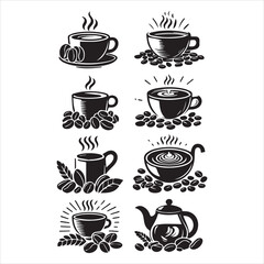 Print Coffee Beans Black silhouette vector in white background 
