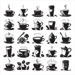 Print Coffee Beans Black silhouette vector in white background 

