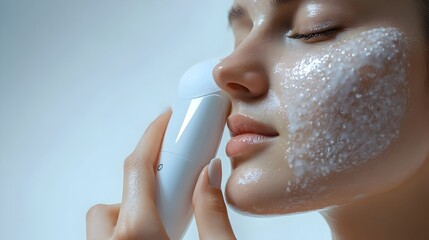 A photograph showcasing a cutting edge IoT enabled skincare device that provides personalized skin health monitoring data analysis