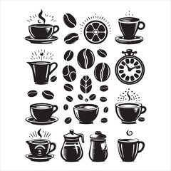 Print Coffee Beans Black silhouette vector in white background 
