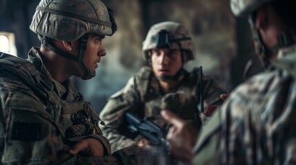 Fototapeta premium Military Discussion in Tactical Setting