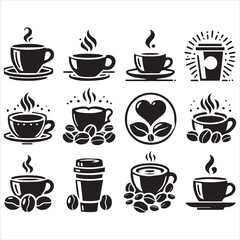 Print Coffee Beans Black silhouette vector in white background 
