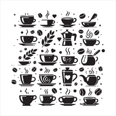 Print Coffee Beans Black silhouette vector in white background 
