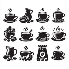 Print Coffee Beans Black silhouette vector in white background 
