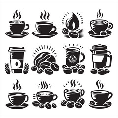 Print Coffee Beans Black silhouette vector in white background 
