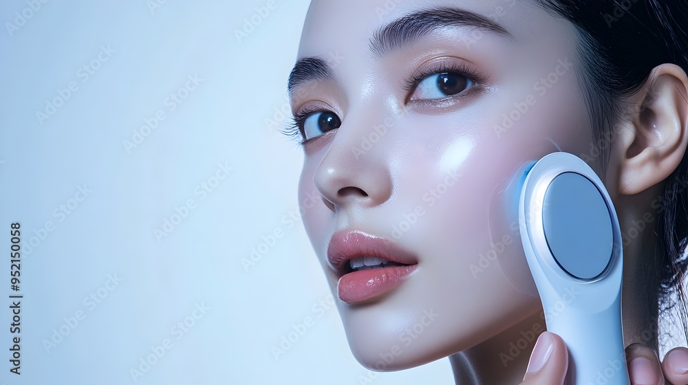 Aufkleber close up of a smart cosmetic device with advanced sensors scanning and analyzing the surface of the 