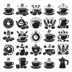 Print Coffee Beans Black silhouette vector in white background 
