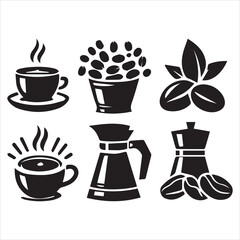 Print Coffee Beans Black silhouette vector in white background 
