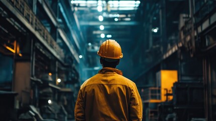Inside the factory, a worker oversees the operation of heavy machinery, emphasizing the importance of safety and precision.