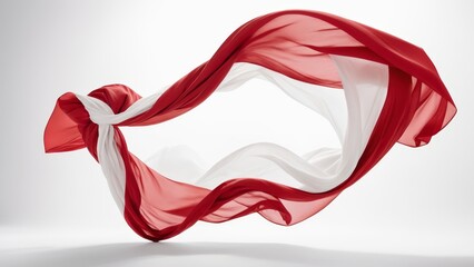 Flowing Indonesian flag on a white background