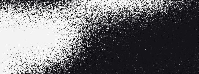 Obraz premium Noise gradient vector texture. Random gritty background. Monochrome halftone pattern. Distressed black and white elements. Vintage grunge backdrop.