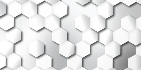 Fototapeta premium Abstract pattern with hexagonal white and gray technology line paper background. Hexagonal 3d vector grid tile and mosaic structure simple style hexagonal graphic concept. Futuristic surface design. 