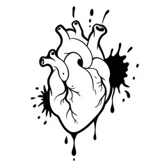 Hand drawn human heart Anatomical realistic dripping heart line art sketch vector illustration (20)