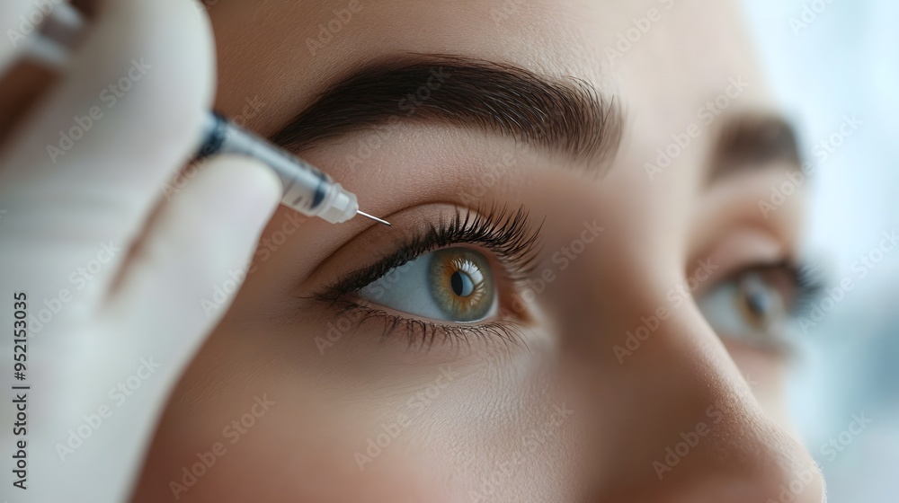 Aufkleber a close up photograph highlighting the delicate and precise nature of a botox injection around the e