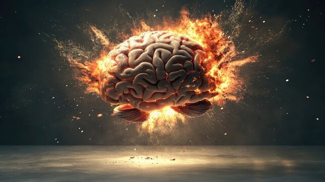 Concept art of a human brain exploding with knowledge and creativity 