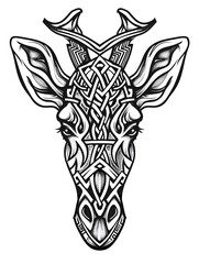 Fototapeta premium Giraffe head very simple traditional tattoo flash styles illustration