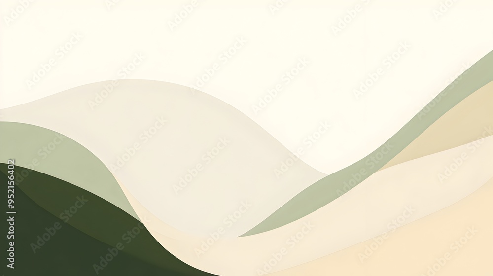 Poster minimalistic slide background featuring a soft color palette of deep green light olive soft beige an