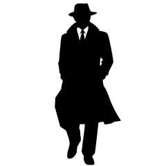 Silhouette man wear coat and hat 