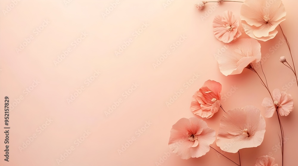 Poster calming and elegant minimalist background with soft coral and cream toned abstract patterns leaving 