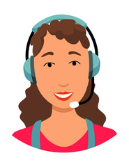 Call center operator avatar with headphone. Online support service assistant. Female customer help manager.  illustration of character