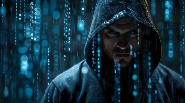 Hacker Infiltrating Government Database with Intense Focus and Intricate Code on Screens